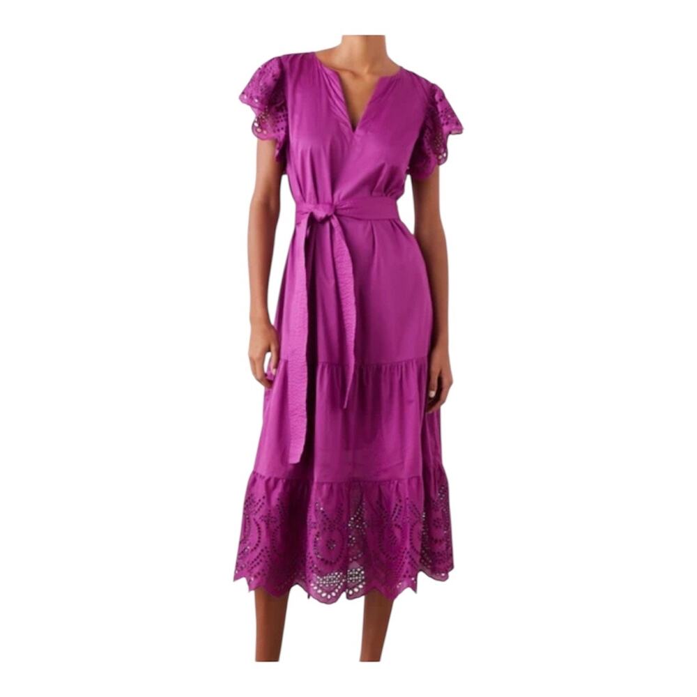 Soft Surroundings Eyelet Midi Dress Purple 2X 100% Cotton